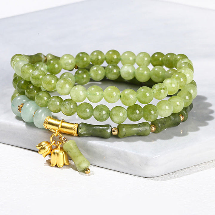 Buddha Stones Retro Multilayer Lily of the Valley Bamboo Green Chalcedony Strength Bracelet - image 7