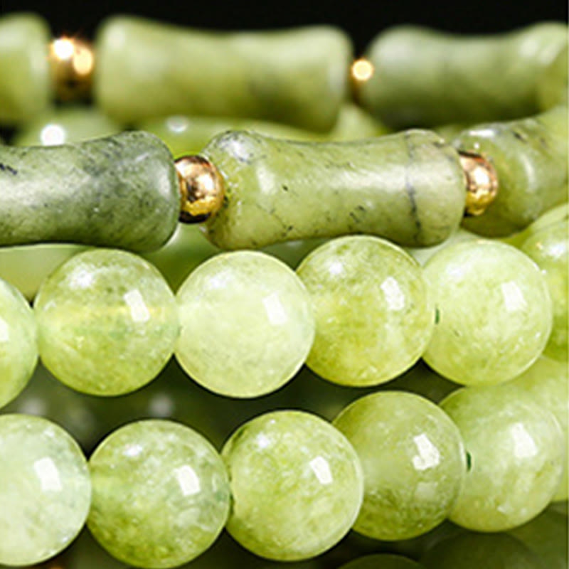 Buddha Stones Retro Multilayer Lily of the Valley Bamboo Green Chalcedony Strength Bracelet - image 12