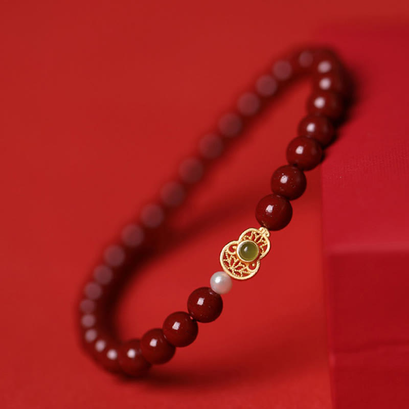 Buddha Stones Gourd Pearl Cinnabar Blessing Beads Bracelet - Gourd Cinnabar(Bead Size: 6mm) - image 1