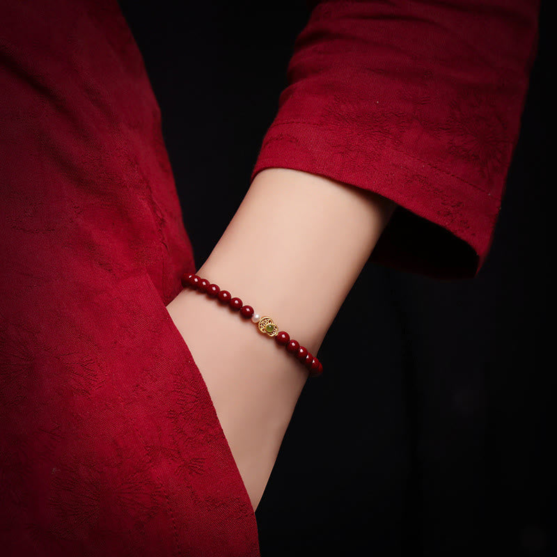 Buddha Stones Gourd Pearl Cinnabar Blessing Beads Bracelet - image 4