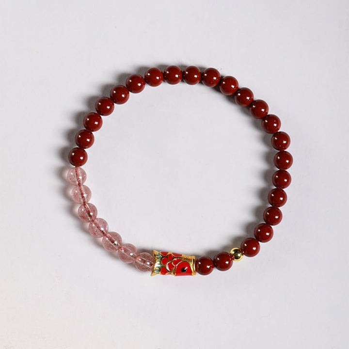 Buddha Stones Natural Cinnabar Pink Crystal Strawberry Quartz Lucky Koi Fish Blessing Bracelet - image 3