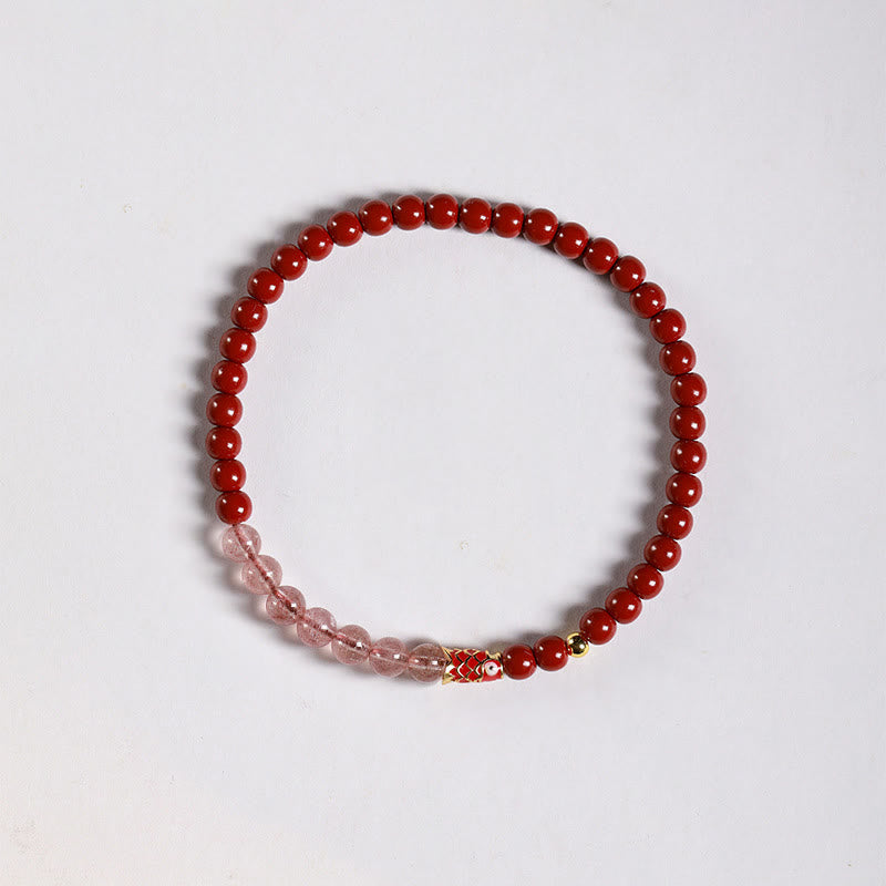 Buddha Stones Natural Cinnabar Pink Crystal Strawberry Quartz Lucky Koi Fish Blessing Bracelet - Cinnabar-4mm & Strawberry Quartz & Small Koi - image 11