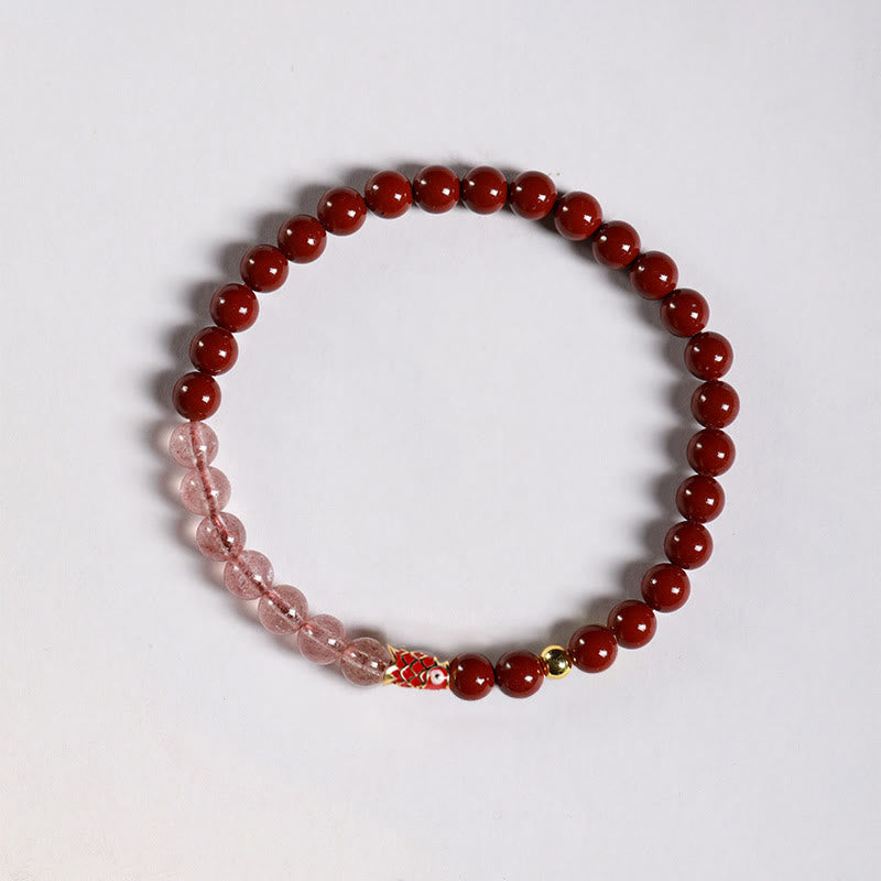 Buddha Stones Natural Cinnabar Pink Crystal Strawberry Quartz Lucky Koi Fish Blessing Bracelet - Cinnabar-5mm & Strawberry Quartz & Small Koi - image 10