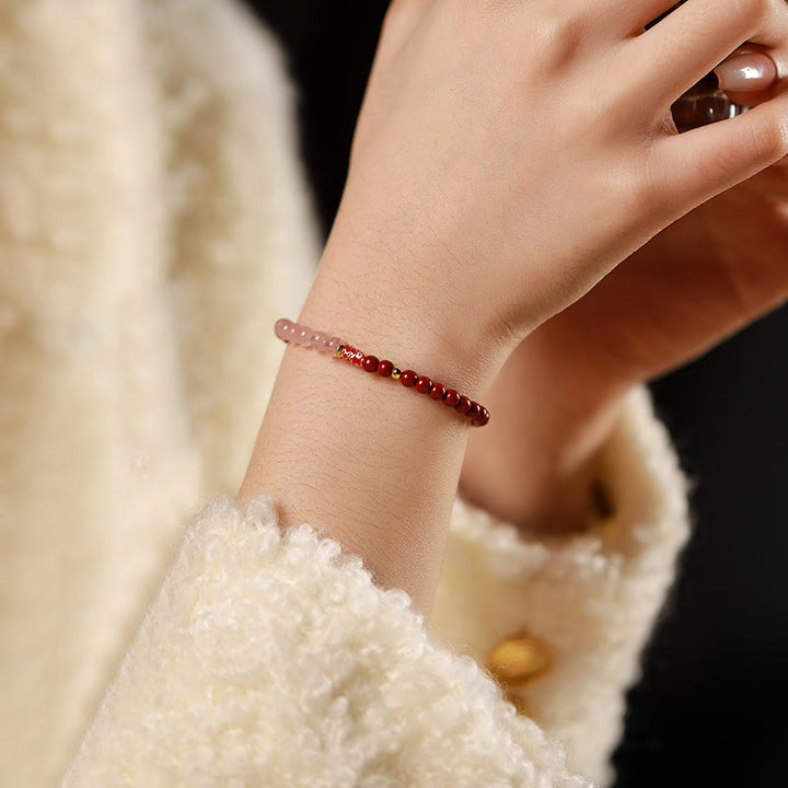 Buddha Stones Natural Cinnabar Pink Crystal Strawberry Quartz Lucky Koi Fish Blessing Bracelet - image 13