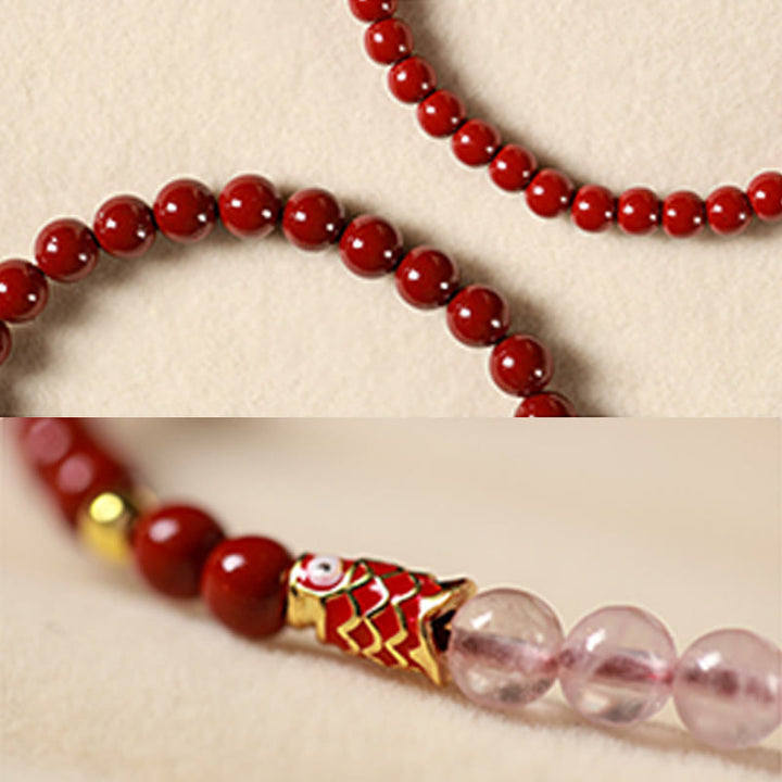 Buddha Stones Natural Cinnabar Pink Crystal Strawberry Quartz Lucky Koi Fish Blessing Bracelet - image 17
