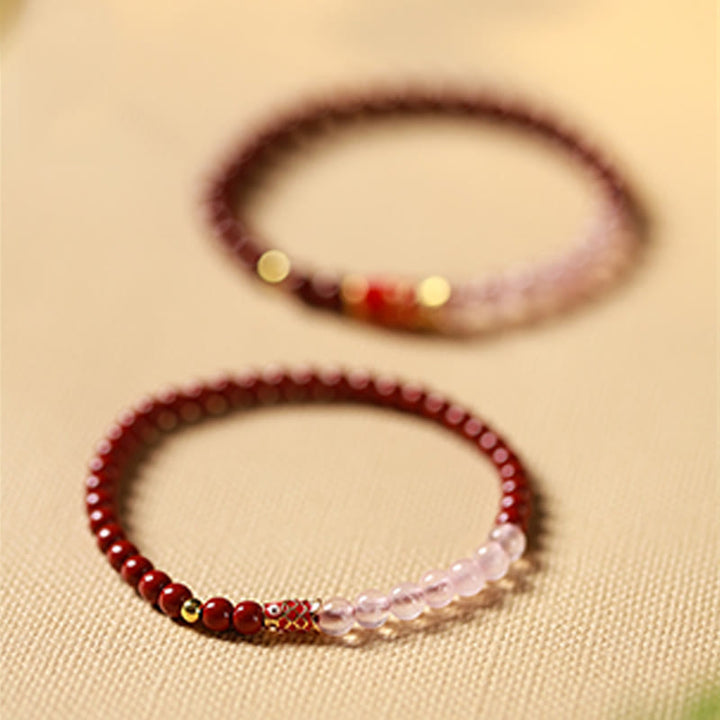 Buddha Stones Natural Cinnabar Pink Crystal Strawberry Quartz Lucky Koi Fish Blessing Bracelet - image 15