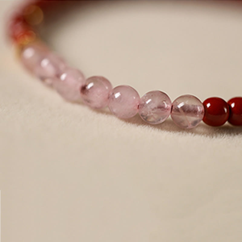 Buddha Stones Natural Cinnabar Pink Crystal Strawberry Quartz Lucky Koi Fish Blessing Bracelet - image 18