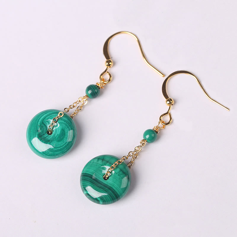 Buddha Stones Natural Malachite Peace Buckle Calmness  Earrings - Malachite Peace Buckle (Copper Posts) - image 1