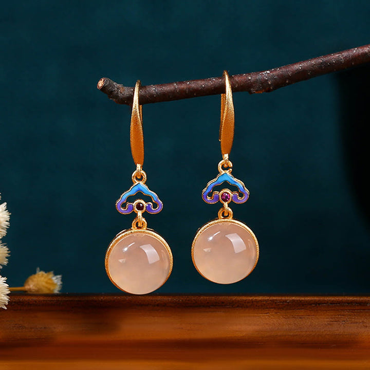 Buddha Stones 925 Sterling Silver Posts Natural Chalcedony Gold-plated Harmony Earrings - image 3