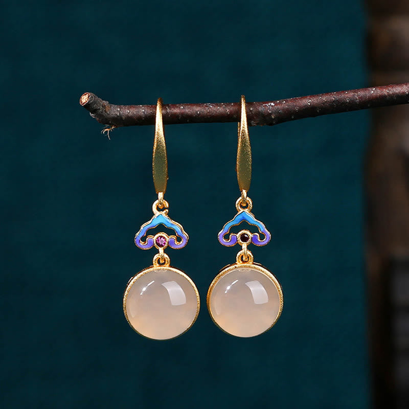 Buddha Stones 925 Sterling Silver Posts Natural Chalcedony Gold-plated Harmony Earrings - image 2