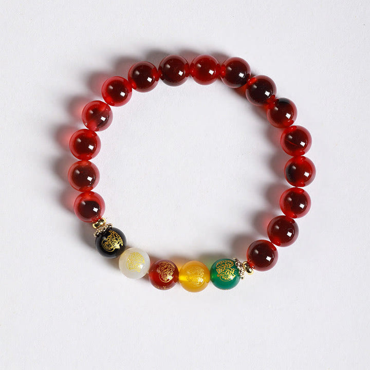 Buddha Stones Natural Colorful Candy Agate Five Gods Of Wealth Harmony Bracelet - Red Candy Agate(Wrist Circumference: 14-15cm) - image 2