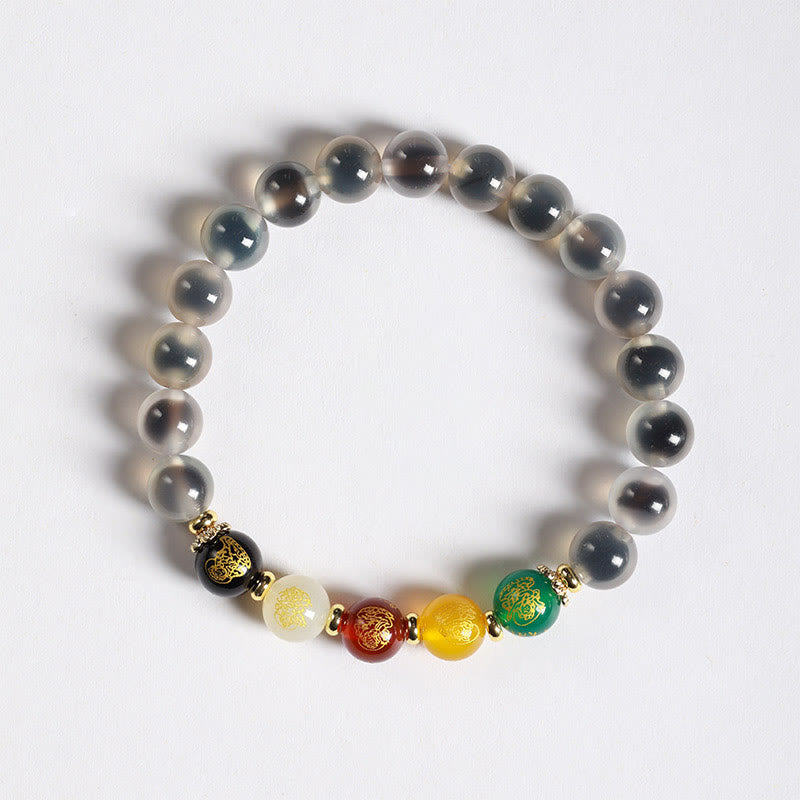 Buddha Stones Natural Colorful Candy Agate Five Gods Of Wealth Harmony Bracelet - White Candy Agate(Wrist Circumference: 14-15cm) - image 5