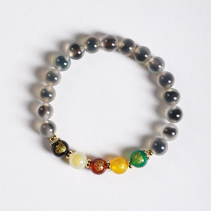 Buddha Stones Natural Colorful Candy Agate Five Gods Of Wealth Harmony Bracelet - White Candy Agate(Wrist Circumference: 14-15cm) - image 5