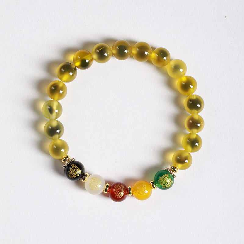 Buddha Stones Natural Colorful Candy Agate Five Gods Of Wealth Harmony Bracelet - Yellow Candy Agate(Wrist Circumference: 14-15cm) - image 3