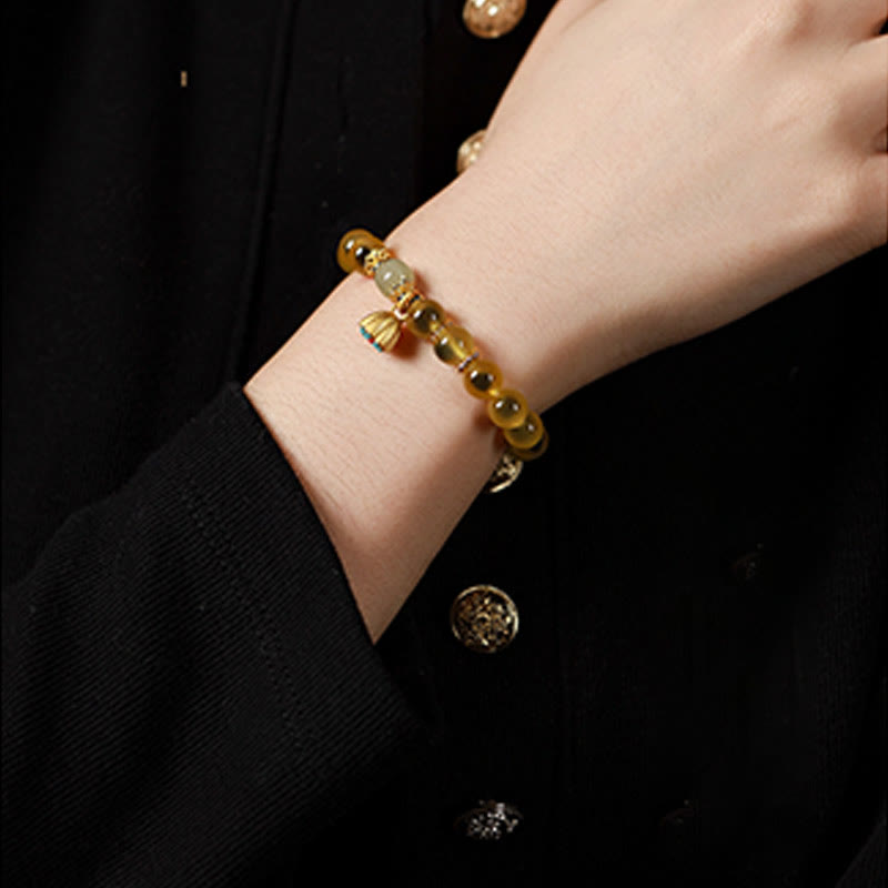 Buddha Stones Natural Colorful Candy Agate Golden Lotus Pod Healing Bracelet - image 11