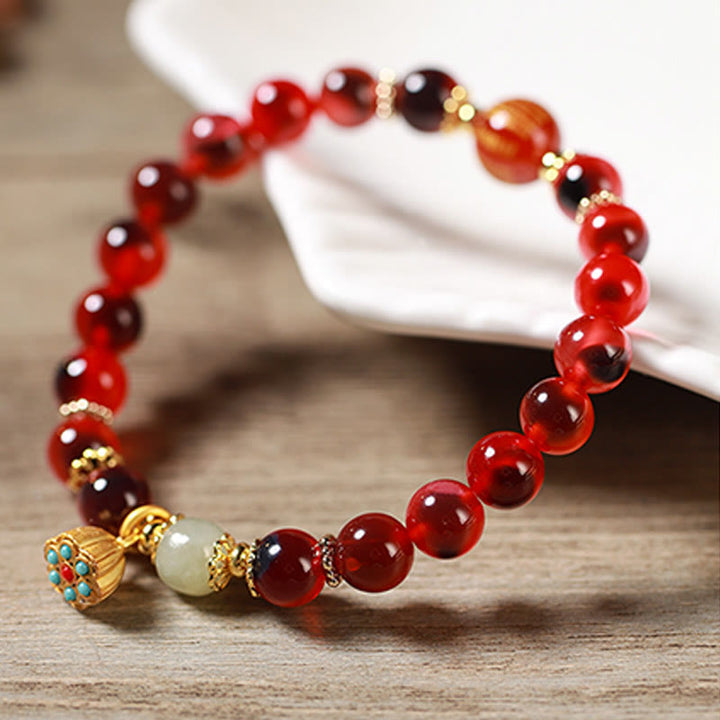 Buddha Stones Natural Colorful Candy Agate Golden Lotus Pod Healing Bracelet - image 18