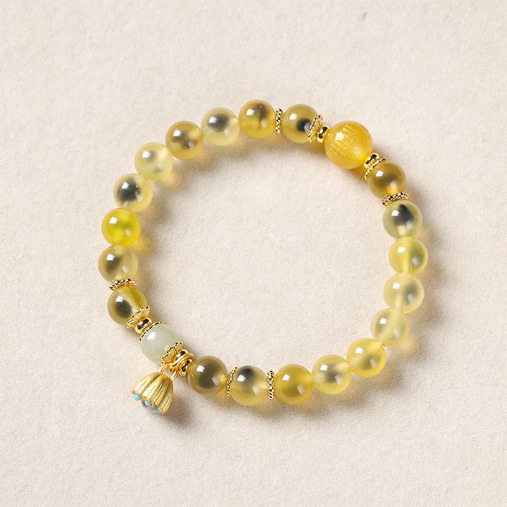 Buddha Stones Natural Colorful Candy Agate Golden Lotus Pod Healing Bracelet - Yellow Candy Agate(Wrist Circumference: 14-15cm) - image 9