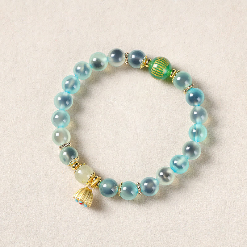 Buddha Stones Natural Colorful Candy Agate Golden Lotus Pod Healing Bracelet - image 3