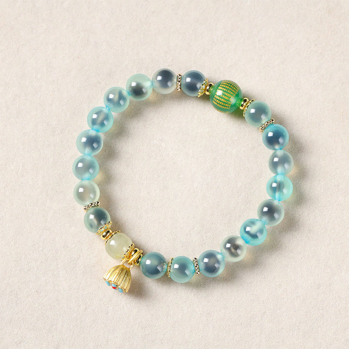 Buddha Stones Natural Colorful Candy Agate Golden Lotus Pod Healing Bracelet - image 3