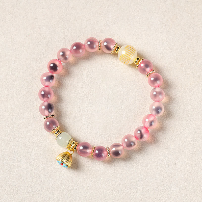 Buddha Stones Natural Colorful Candy Agate Golden Lotus Pod Healing Bracelet - Pink Candy Agate(Wrist Circumference: 14-15cm) - image 14