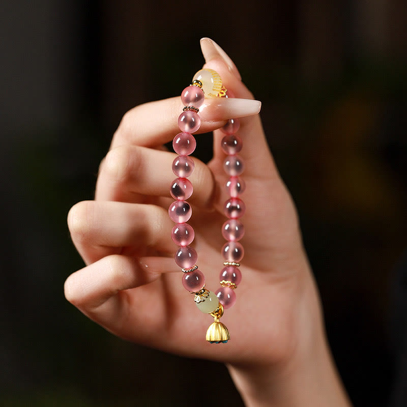 Buddha Stones Natural Colorful Candy Agate Golden Lotus Pod Healing Bracelet - image 16