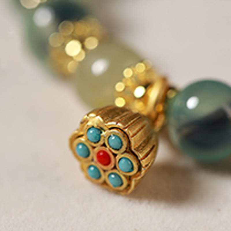 Buddha Stones Natural Colorful Candy Agate Golden Lotus Pod Healing Bracelet - image 8