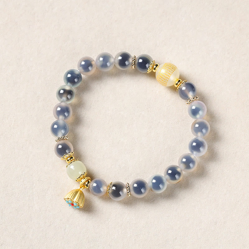 Buddha Stones Natural Colorful Candy Agate Golden Lotus Pod Healing Bracelet - White Candy Agate(Wrist Circumference: 14-15cm) - image 12