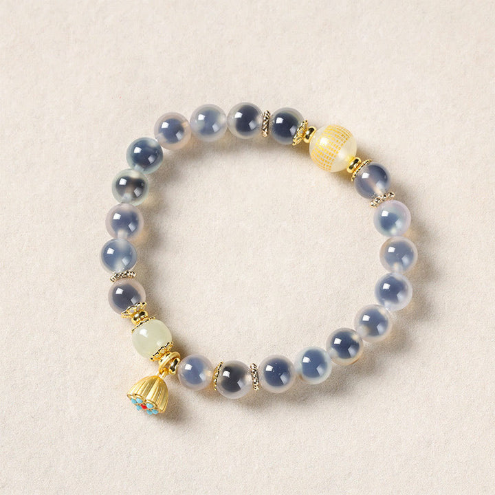 Buddha Stones Natural Colorful Candy Agate Golden Lotus Pod Healing Bracelet - White Candy Agate(Wrist Circumference: 14-15cm) - image 12