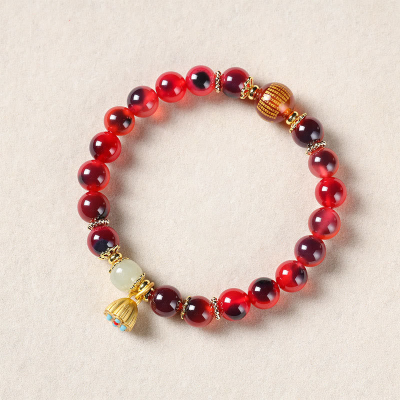 Buddha Stones Natural Colorful Candy Agate Golden Lotus Pod Healing Bracelet - image 17