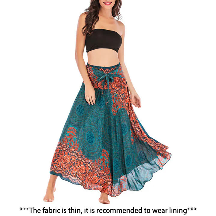 Buddha Stones Two Style Wear Bohemian Compass Rose Flower Lace-up Skirt Dress - image 1