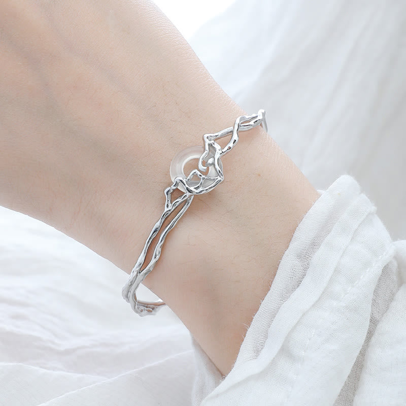 Buddha Stones 925 Sterling Silver Peace Buckle White Agate Protection Bracelet Bangle - image 2