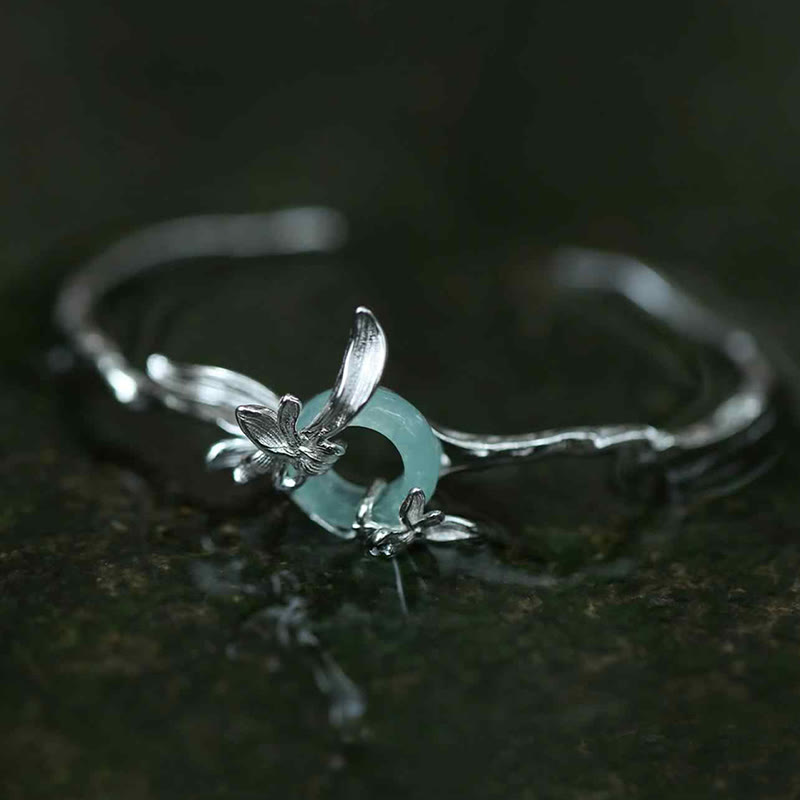 Buddha Stones 925 Sterling Silver Iris Peace Buckle Quartzite Jade Protection Bracelet Bangle - Silver(Wrist Circumference: 14-16cm) - image 0