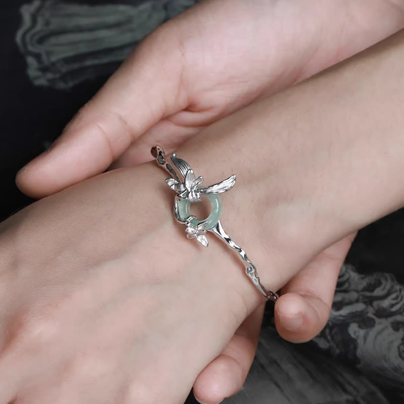 Buddha Stones 925 Sterling Silver Iris Peace Buckle Quartzite Jade Protection Bracelet Bangle - image 2