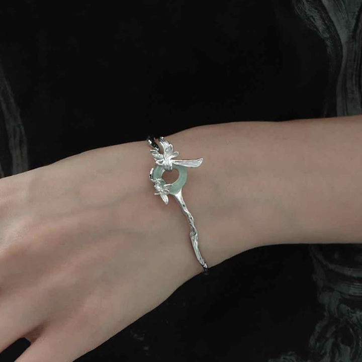 Buddha Stones 925 Sterling Silver Iris Peace Buckle Quartzite Jade Protection Bracelet Bangle - image 3