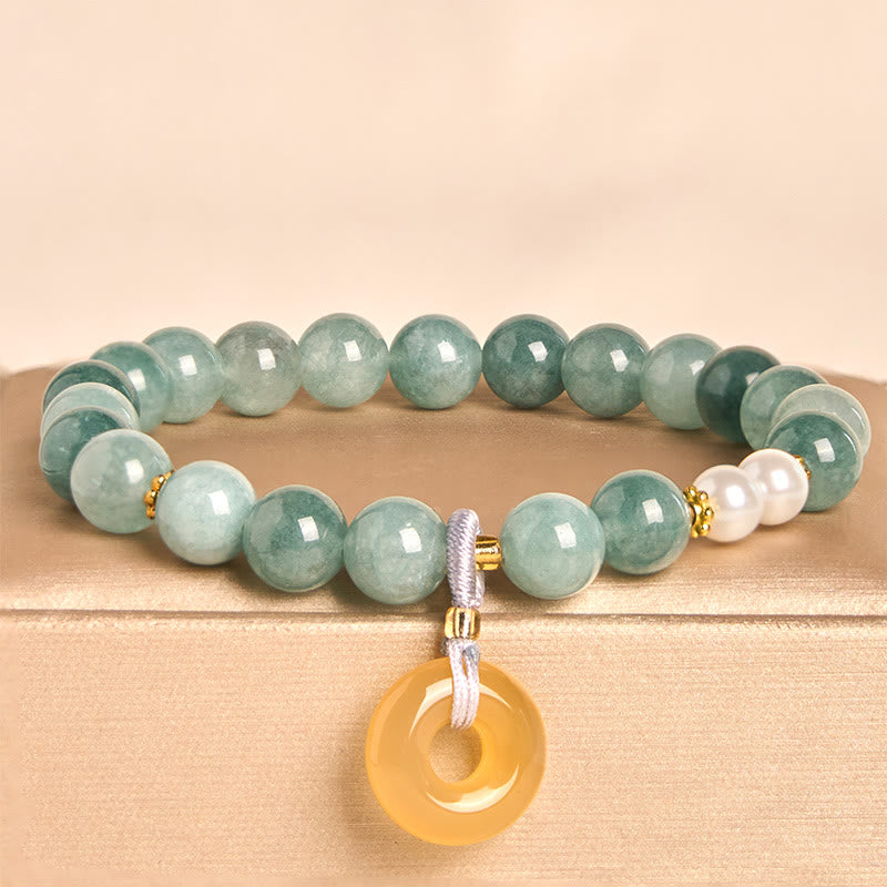 Buddha Stones Blue Jade Peace Buckle Pearl Beads Prosperity Bracelet