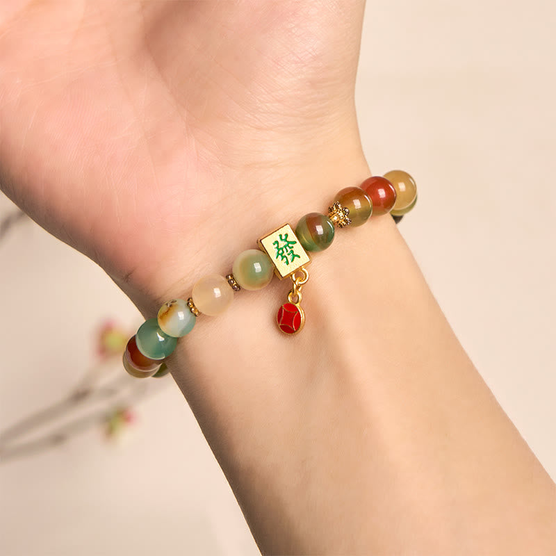 Buddha Stones Natural Peacock Agate Coin Courage Bracelet