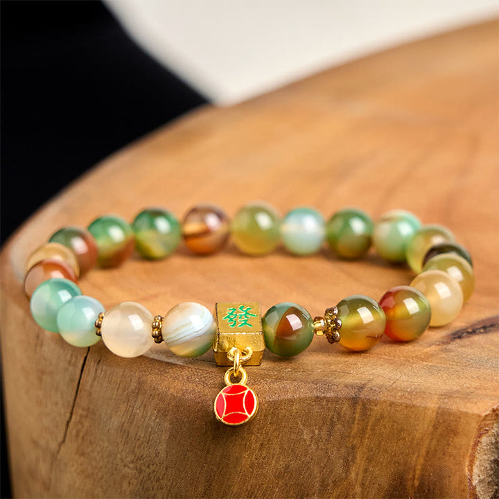 Buddha Stones Natural Peacock Agate Coin Courage Bracelet