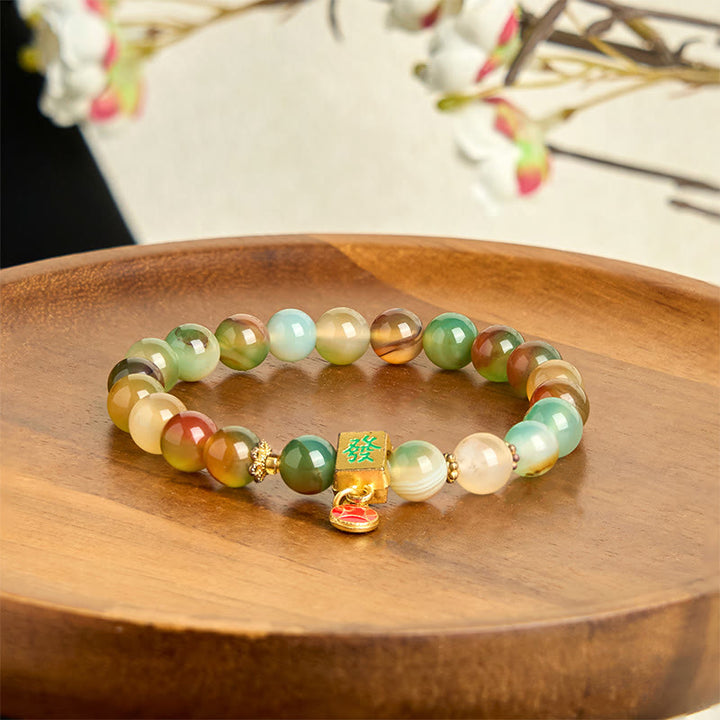 Buddha Stones Natural Peacock Agate Coin Courage Bracelet