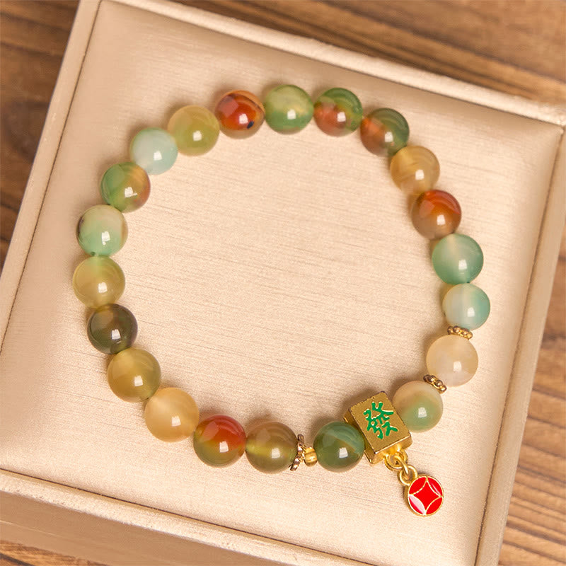 Buddha Stones Natural Peacock Agate Coin Courage Bracelet
