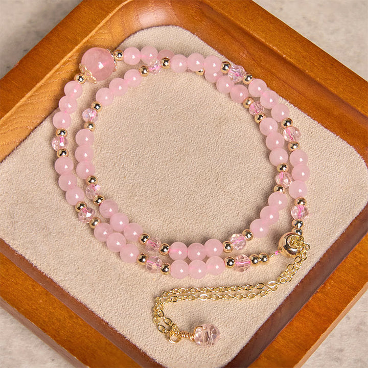 Buddha Stones Natural Citrine Pink Crystal Beads Pleasure Creativity Double Layer Bracelet