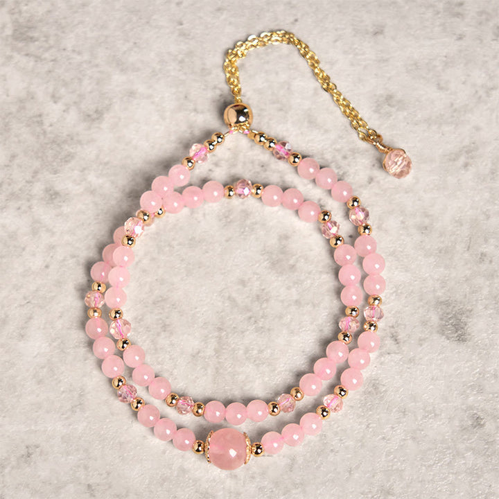 Buddha Stones Natural Citrine Pink Crystal Beads Pleasure Creativity Double Layer Bracelet