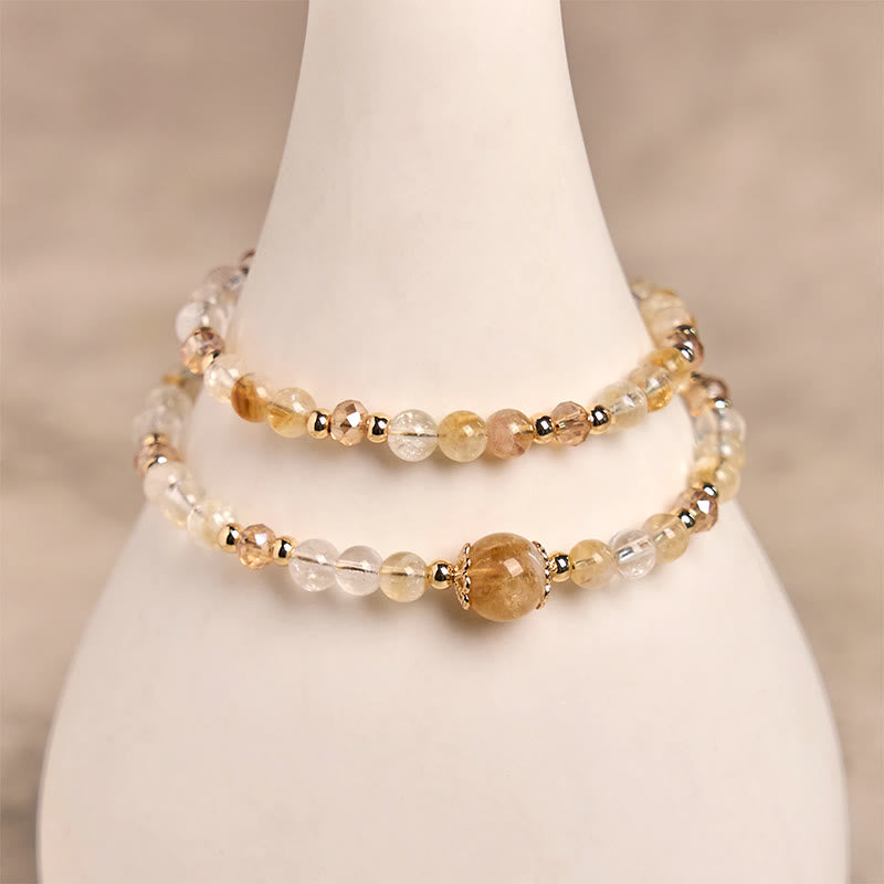 Buddha Stones Natural Citrine Pink Crystal Beads Pleasure Creativity Double Layer Bracelet