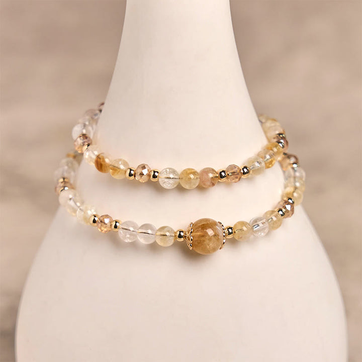 Buddha Stones Natural Citrine Pink Crystal Beads Pleasure Creativity Double Layer Bracelet