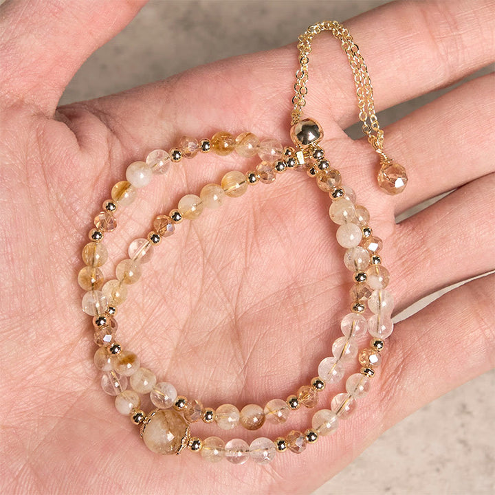 Buddha Stones Natural Citrine Pink Crystal Beads Pleasure Creativity Double Layer Bracelet