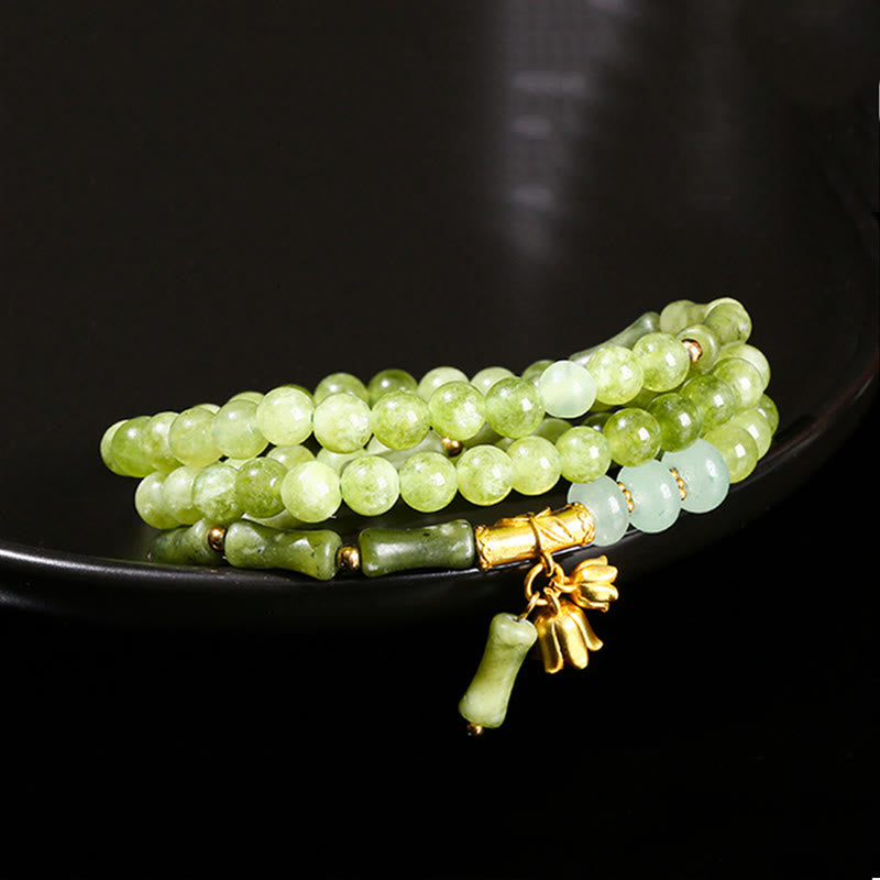 Buddha Stones Retro Multilayer Lily of the Valley Bamboo Green Chalcedony Strength Bracelet - Green Chalcedony(Wrist Circumference: 14.5-15cm) - image 1