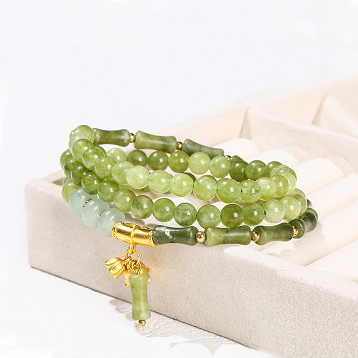Buddha Stones Retro Multilayer Lily of the Valley Bamboo Green Chalcedony Strength Bracelet - image 10