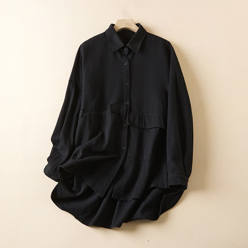 Buddha Stones Fall Irregular Design Long Sleeve Women's Cotton Linen Lapel Jacket With Pockets - Black - US14,UK/AU18,EU46 (2XL) - image 10