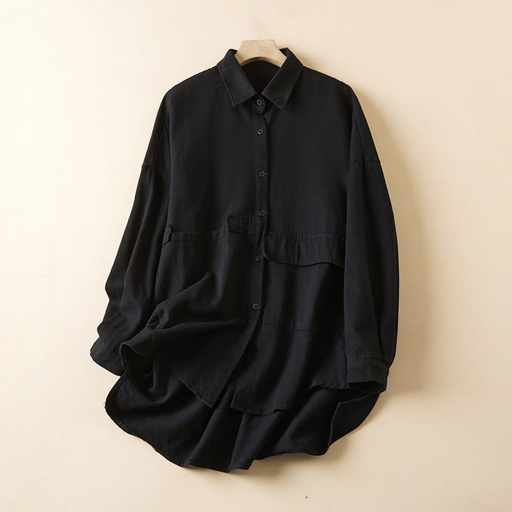 Buddha Stones Fall Irregular Design Long Sleeve Women's Cotton Linen Lapel Jacket With Pockets - Black - US14,UK/AU18,EU46 (2XL) - image 10