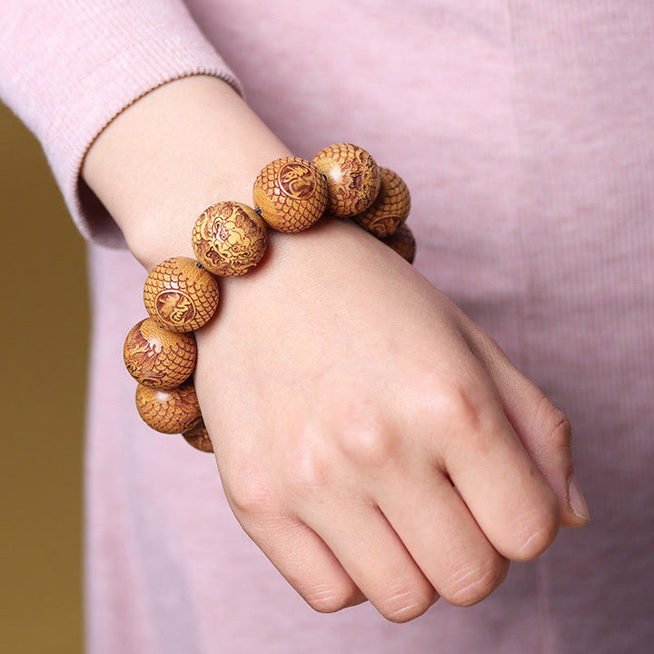 Buddha Stones Carving Sandalwood Dragon Keep Away Evil Spirits Bracelet - image 3