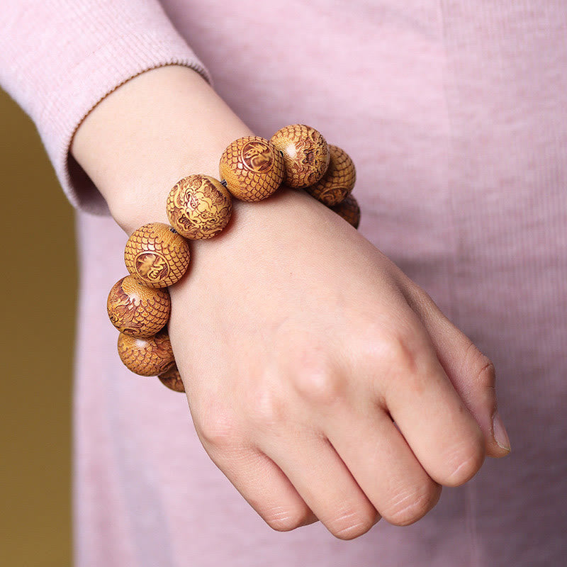 Buddha Stones Carving Sandalwood Dragon Keep Away Evil Spirits Bracelet - image 3